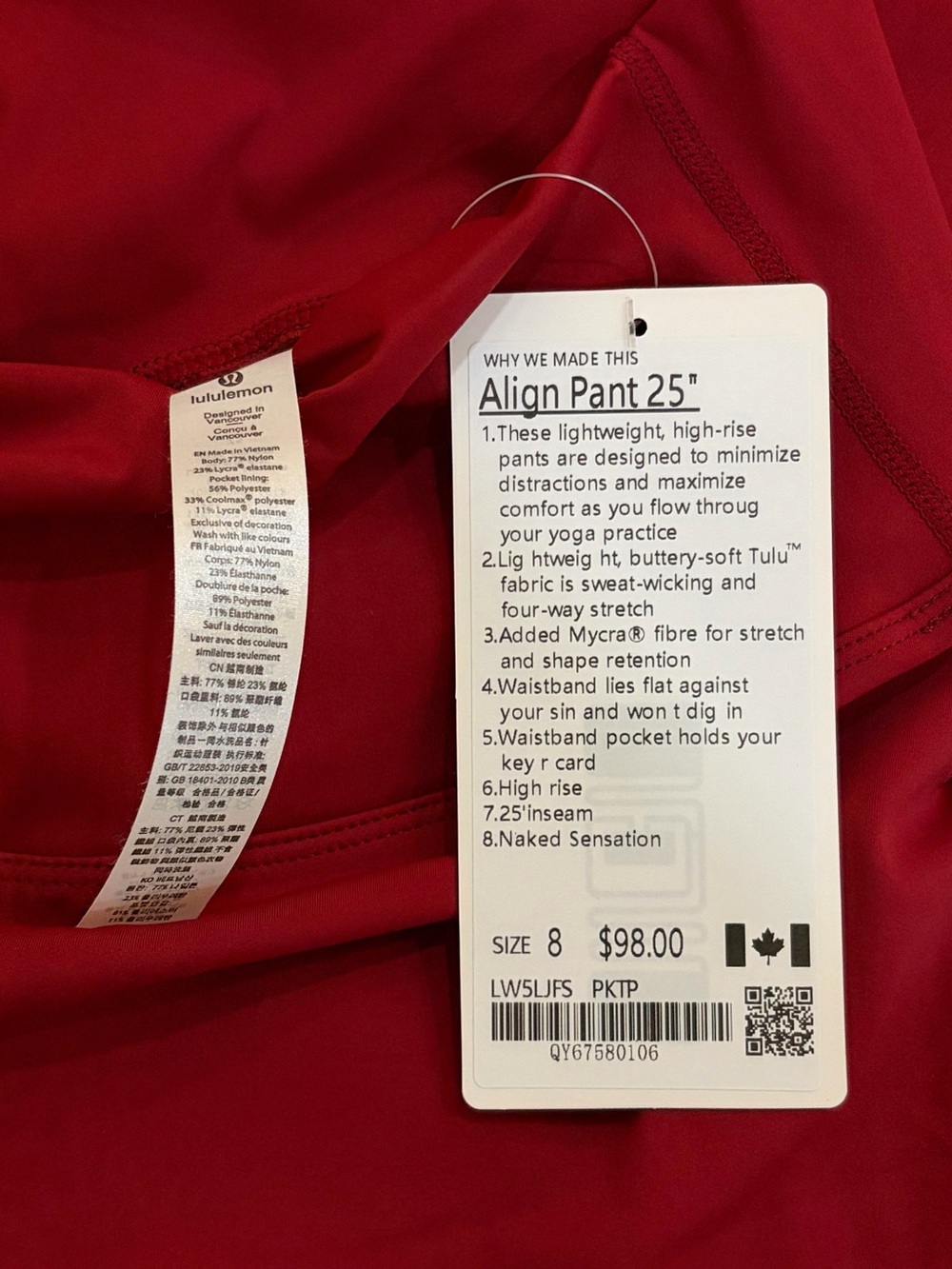 🍷 Burgundy Lululemon Nulu Define Jacket Gold & Align Pant 25” Set multiple sizes - Picture 8 of 10